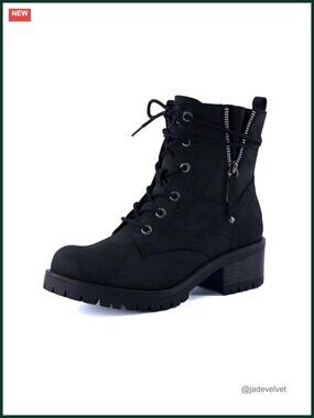 Women's Kobe Vegan Nubuck Leather Lace-Up Combat Boots with Side Zipper